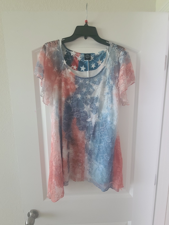 Cal Style Tops - Patriotic Red and Blue Short Sleeve Tunic Top